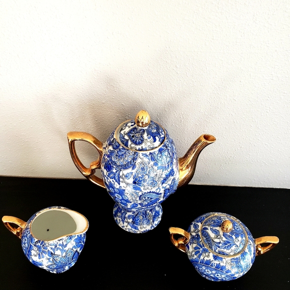 Vintage Royal Paisley Arnart 5th Ave Porcelain Coffee Creamer Sugar Set w/ Gold - Picture 2 of 6